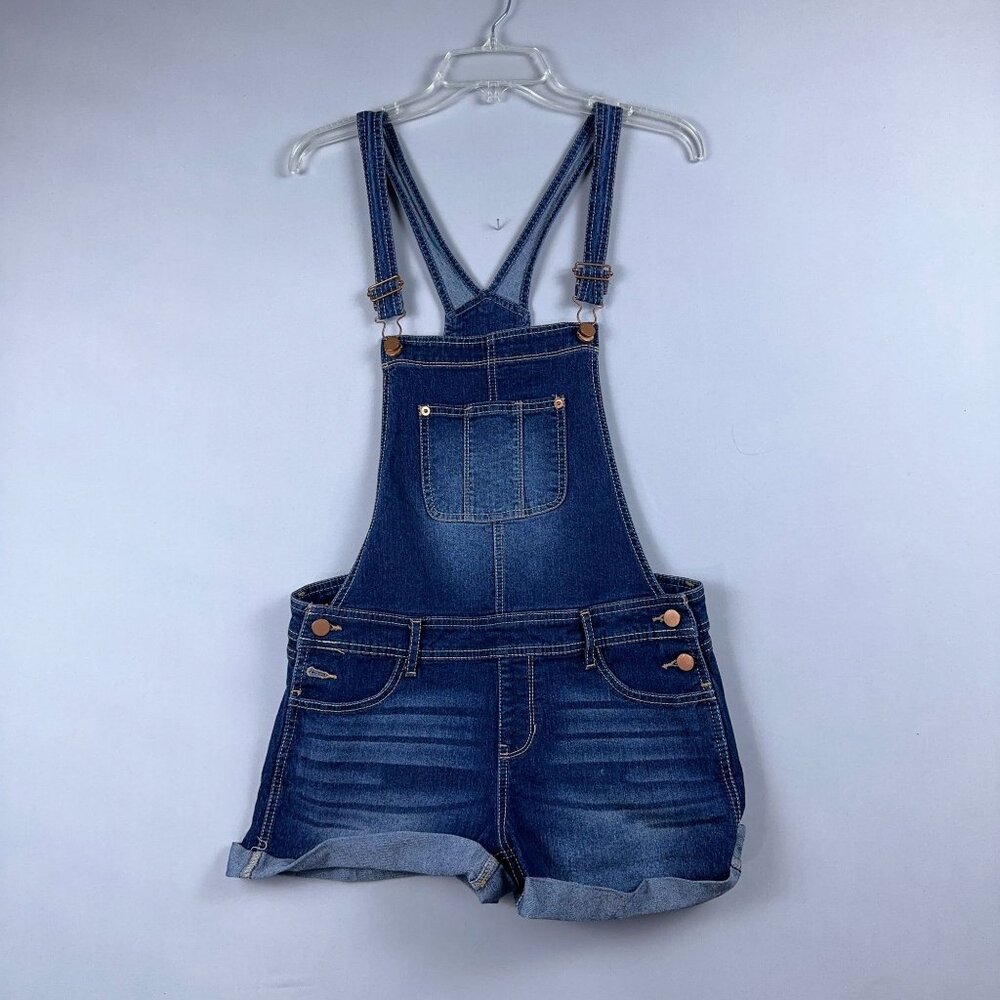 No Boundaries Jean Overall Denim Bib Short Romper Juniors Size M 7-9 Blue